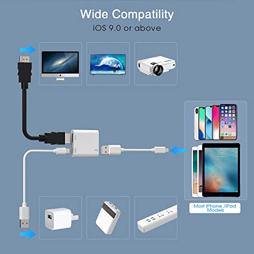 Auking Lightning To Hdmi Adapter For Iphone To Projector, Hdmi Digital Av Adapter With Charging Port, 1080P Hd Video Hdmi Sync Screen Converter To Hd Tv/Projector/Monitor, Support Ios 9.0 Or Above #TOP6