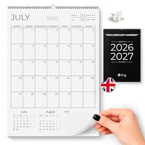 Finoly Väggkalender 2026 Januari 2026 Juni 2027 (18 Månader) på engelska | Månadsvis A4 Kalender 2026 | Familjeplanerare för Vägg | Månadsorganisatör