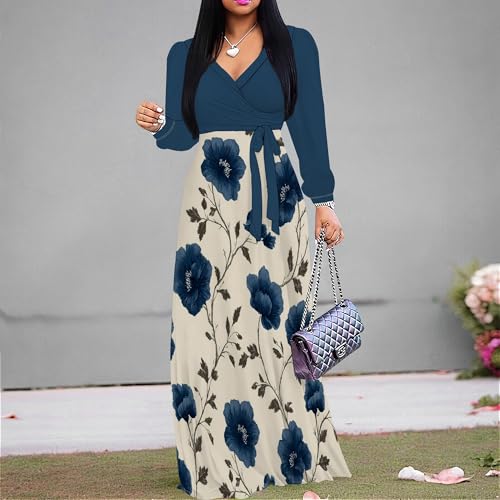 Image of PinkPatty Women's Long Sleeve Maxi Dress Plus Size Trendy Wedding Guest Dress with Pockets&Belt