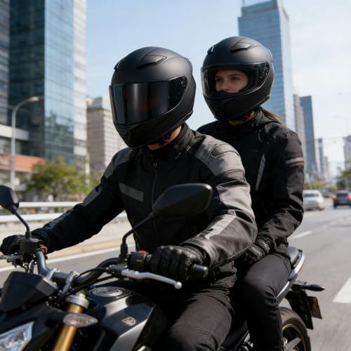 JQF Gear Full Face Motorcycle Helmet WS-607 DOT Approved Motorbike Racing Street Bike Helmets for Adults with Clear and Black Visor (Flat Black BB, M)