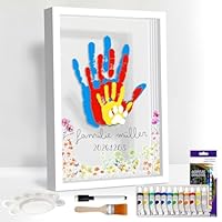 GUDELAK Handabdruck Set Familie für 4 Personen mit 12 Acrylfarbe, DIY Baby Handabdruck und Fußabdruck Set mit Sticker Blumen, Geschenke für Werdende Väter Mütter Baby Shower Taufe