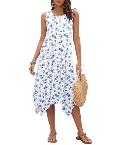 Image of AUSELILY Women's Summer Dresses Casual Sleeveless Midi Tank Beach Dress | Women's Asymmetrical Hem Sundress with Side Pockets, Great for Beach, Vacation & Daily Wear