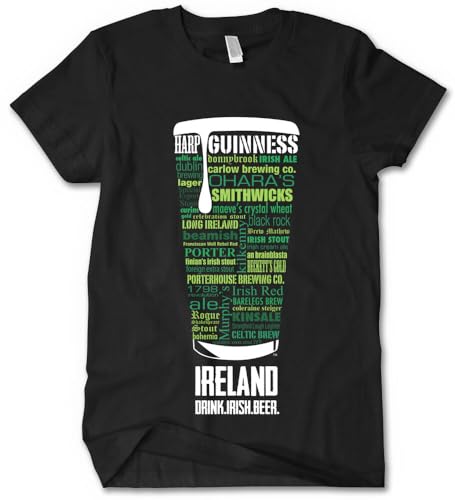 KOMYLA Irish Craft Beer St. Patricks Day T-Shirt Graphic Top Printed Tee Mens Shirt Black S