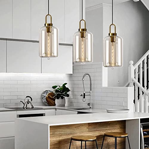Lustre en verre soufflé ambré dore de qualité artisanale loft