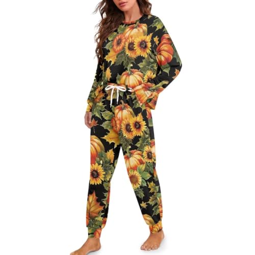 Image of Women's Pajamas Set Soft 2 Piece Loungewear Long Sleeve Pj Set Matching Sleepwear with Pockets for Women Plus Size