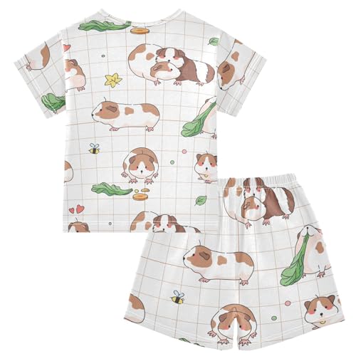 Pajama Sets Short Sleeve Guinea Pigs and Stripes Soft Cotton Summer Sleepwear 2 Piece PJS Size 5-14T2