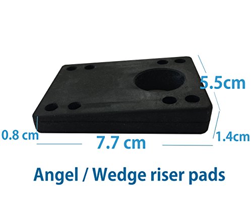Image of VJ Longboard Skateboard Riser Pads, Rubber, Set of 2, Size 3mm (1 /8 inch) 6mm (1 /4 inch) 12mm (1 /2 inch) 14mm Angel Wedge Riser Pads, Black