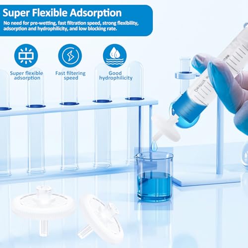 Image of Xin Tester 100 PCS PES Non-Sterile Syringe Filter Membrane 25mm Diameter 0.8um Pore Size Hydroplihic Filtration High Throughput Syringe Lab Filters