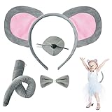 Mouse Costume Accessory Set,Kids Mouse Costume Set,Mouse Ears Headband Tail Nose and Bow Tie for Halloween Cosplay Gray