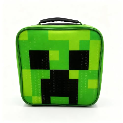 Minecraft Creeper Lunch Bag for Kids Official Insulated Lunch Bag with Zipper Closure | Durable Lightweight & Easy-to-Clean | Perfect for School Travel & Gaming Fans Green