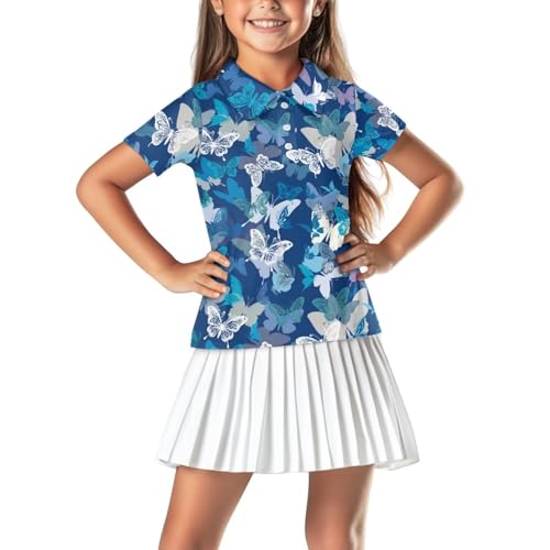 Girls' School Uniform, Short Sleeve Polo Shirt, Button Closure Golf Shirt for Tennis, Running, Riding