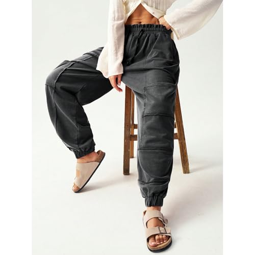 Women's Wide Leg Barrel Pants Casual Drawstring Elastic Sweatpants Baggy Lounge Vacation Beach Pant with Pockets4
