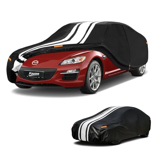 Image of Kayme Heavy Duty Car Cover Custom Fit Mazda RX-7 RX7 RX-8 RX8 (1978-2013) | Waterproof All Weather for Automobiles, Gift with Tape /Towel /Bag, Outdoor Full Exterior Cover Rain Snow Sun UV Protection.