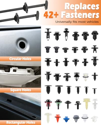 Image of Xislet 150Pcs Nylon Universal Cable Tie Buckle Zip Tie, 150mm Extra Long T-Head Self-Locking Fasteners, Heavy Duty 50lb+ Strength, Umbrella Rivet Clips for Car Bumper Fender Liner, with Remover Tool
