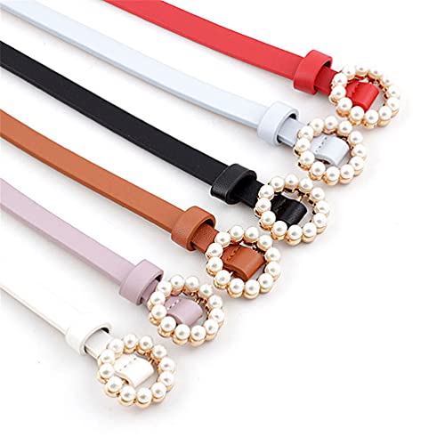 Familyhouse Women Skinny Leather Pearl Buckle Thin Waist Belt for Jeans Dresses Cummerbunds2