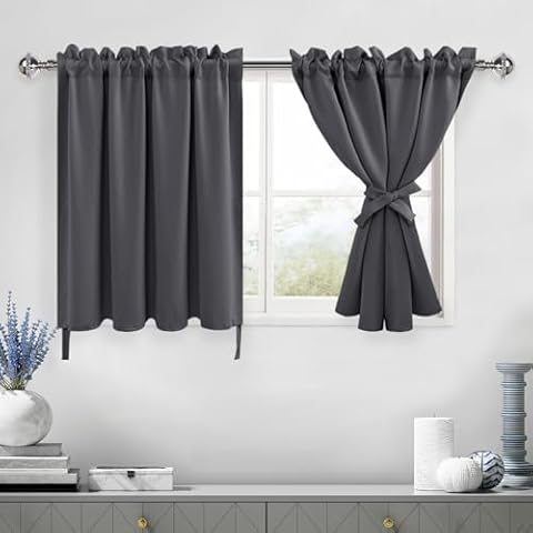 DWCN Dark Grey Short Tier Curtains Cover