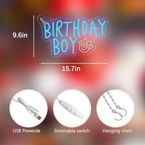 Image of Boy Dog Birthday Neon Sign Birthday Decorations Pet Puppy Birthday Party Gifts for dog lovers-14.5 x 12.2 Inches-USB Powered-Acrylic
