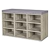 DINZI LVJ Shoe Bench, 9 Cubbies Shoe Organizer for Entryway, Storage Bench with Cushion, Cubby Shoe Rack with Adjustable…