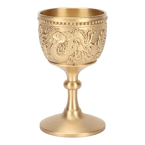 Honio Gold Goblet, Embossed Pattern Retro Style Elegant Brass Wine Goblet for Banquet