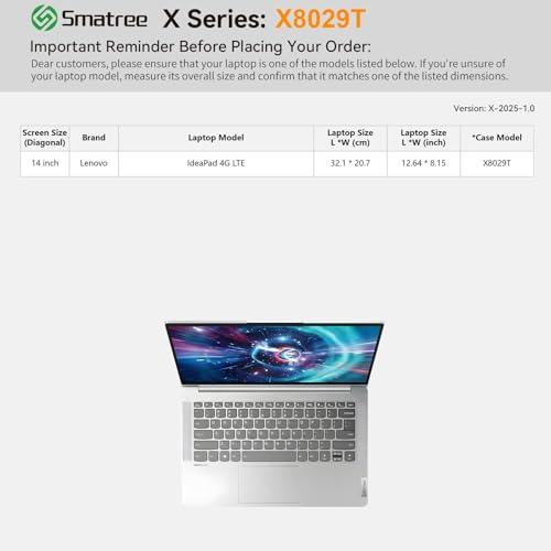 Image of Smatree Hard EVA Protective Sleeve Case Compatible for 14 inch Lenovo IdeaPad 4G LTE Laptop, Slim and Anti-Shock Case Notebook Bag (X8029T)