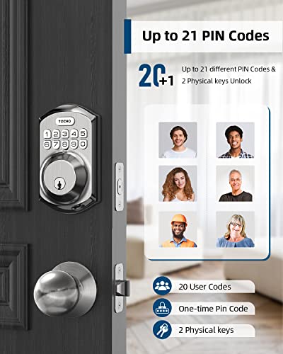 Teeho Keyless Entry Door Lock With Handle - Electronic Keypad Deadbolt With Door Knob - Deadbolt Smart Lock For Front Door Lock Set - Auto Lock - Easy Installation - Satin Nickel #TOP1