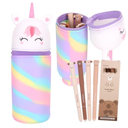 Zidoley 2 in 1 Astuccio per Matite Kawaii con Scatola di Penne Cancellabili, Astuccio per Matite con Cerniera, Standable, Adatto alla Scuola e All'ufficio (Bianco mimetico)