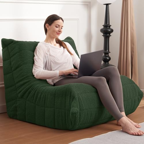 Image of Bean Bag Chair Big Sofa Beanbag Chair for Adults Fireside Chair Bean Bag Lounger with Memory Foam Filled for Home,Apartment or Gaming Venue(Green Teddy Single)