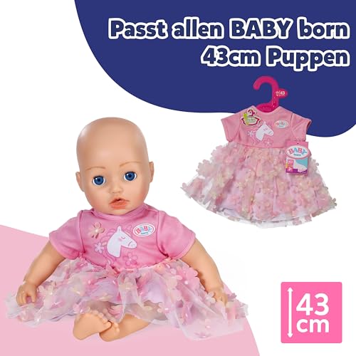 BABY born Blumenkleid mit Einhorn - Farbenfrohes Puppenkleid mit Blumendetails - Für alle 43cm Puppen - Hochwertiges Puppenzubehör