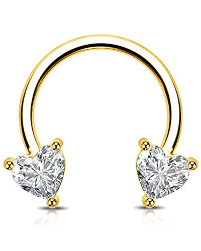 Jewseen Heart Septum Ring 16g Clear CZ Jewelry for Daith, Cartilage, Helix, Nose, Conch, Tragus Piercing - Hoop Earring for Women Men