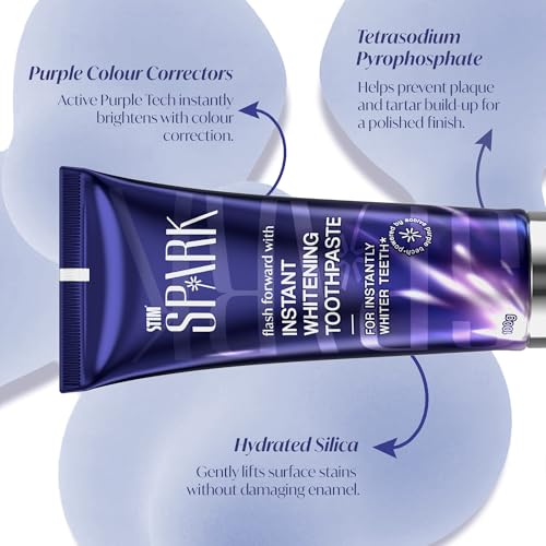 Image of STIM Spark Instant Whitening Toothpaste | Instantly Whiter Looking Teeth | Whitening Toothpaste for Yellow Teeth | Enamel-Safe Colour Correcting Purple Tech | Oral Beauty Toothpaste