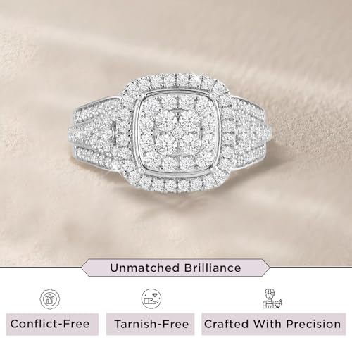 Jewelili 925 Sterling Silver Diamond Ring for Women | 1.0 CTW Bridal Wedding Engagement Rings | H Color I1 Clarity | Lab Grown Diamond Ring | Size 6,7 & 82