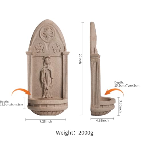 QZWHLSM 20" Gothic Virgin Mary Wall Holy Water Niche,Vintage Cathedral Prayer Decor,Catholic Blessed Home Wall Ornament,Rosary Storage Faith Gift (Sandstone) by QZWHLSM - Used condition - Image 2