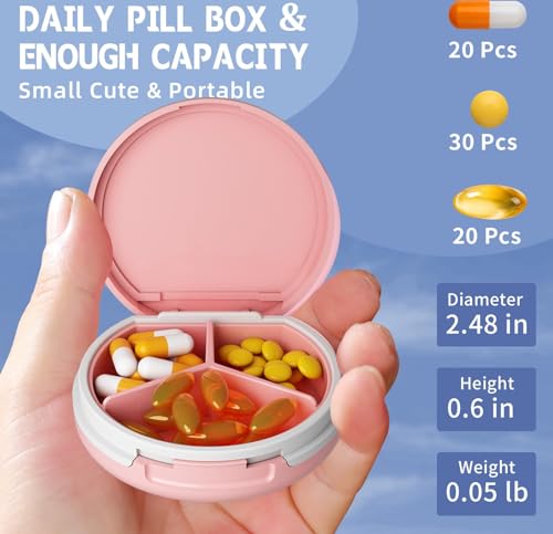 Image of Serfeymi Small Pill Case for Purse, Unique Artistic Patterns Travel Pill Box with 3 Compartments, Portable Mini Pill Organizer for Pocket, Decorative Pill Container for Purse - Dark Blue(Logo)