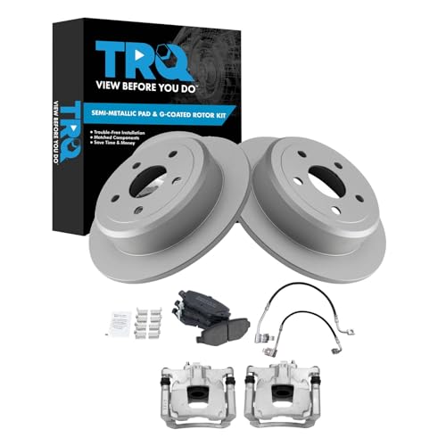 Image of TRQ Rear Brake Pad & Rotor Kit Semi-Metallic Premium G-Coated Compatible with 2007-2013 Jeep Wrangler