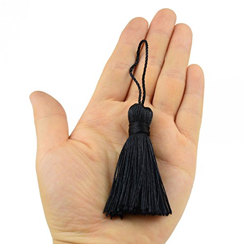 Image of Makhry 20pcs 4.3 Inch Handmade Silky Floss Mini Tiny Craft Tassels with 2-Inch Cord Loop and Small Chinese Knot for Earrings, Souvenir, Bookmarks, DIY Craft Accessory,Tags (Black)