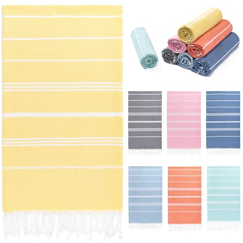 Aegero Turkish Beach Towel 36x71 Quick Dry Sand Free Oversized Bath Pool Swim Towel Lightweight Travel Turkish Towels Vacation Essentials Yellow