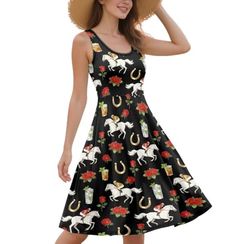 Image of Women Stylish Tank Dresses Sleeveless Round Neck Midi Casual Dress with Pocket for Summer