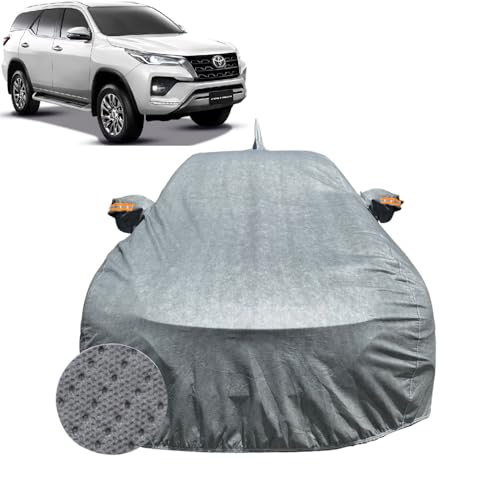 Image of Car Cover for Toyota Fortuner (2016-2026) | 100% Waterproof Cover with Antenna & Reflective Mirror Pockets | Dustproof, Scratchproof, Heatproof Fortuner Car Cover |Soft Cotton Lining| Grey