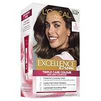 L'Oreal Paris Excellence Creme Permanent Hair Dye, 5 Natural Brown, Radiant At-Home Hair Colour with up to 100% Grey Coverage & 8 Weeks Rich Long-Lasting Colour, Pro-Keratin & Hyaluronic Acid