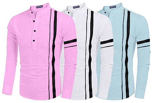 Chemises homme Kurta coton rose blanc L confort sans plis