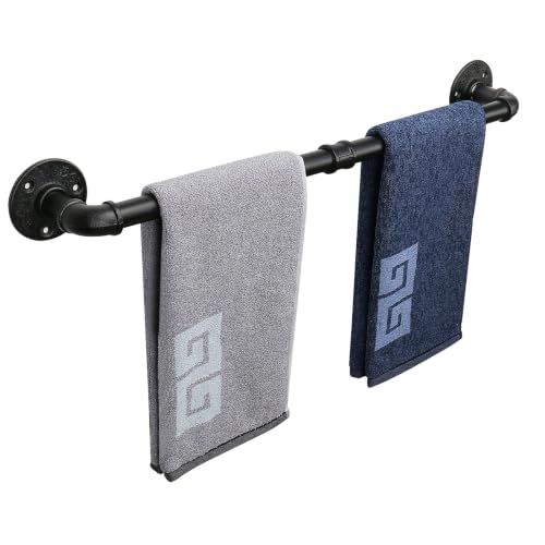 NearMoon Industrial Pipe Towel Bar Heavy Duty Bathroom Hardware Towel Holder Accessory Wall Mounted DIY Rustic Iron Bathroom Towel Rack Holder (24 Inch Black)