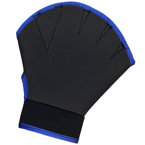 Flow Swimming Resistance Gloves - Webbed Gloves for Water Aerobics, Aquatic Fitness, and Swim Training (Black/Blue, Medium)