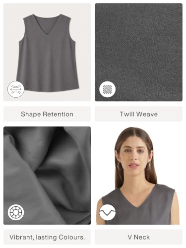 Image of SAADAA V-Neck Tops for Women| Viscose Fabric | Sleeveless Design | Relaxed Fit for Everyday Comfort | Office & Casual Wear