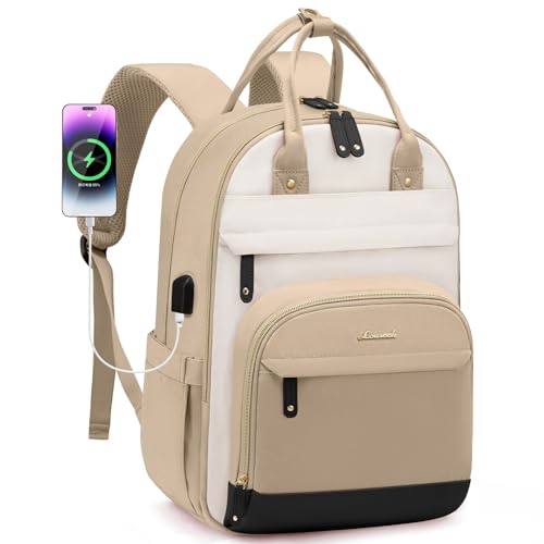 LOVEVOOK Backpack for Women,Laptop Backpack Women,Fits 17 Inch Laptop Bag,School Backpacks,Fashion Travel Work Anti-theft Bag,Waterproof Business Computer College Backpack Purse,Beige-Khaki-Black
