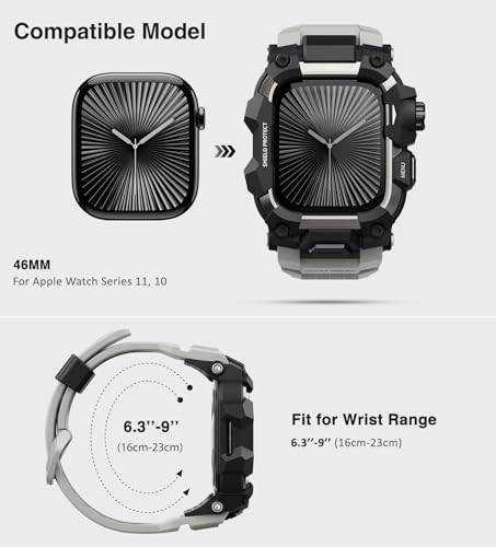 Image of ULTIMAL Rugged Case with Band for Apple Watch 46mm,Compatible with Apple Watch Series 11 /10, Military Grade Shockproof Bumper Cover for iWatch Tactical Band Men (46mm,Grey)