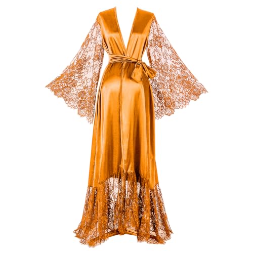 Image of Daily Life Mall Women's Kimono Robe for maternity photoshoot Lace Bride Bridesmaids Wedding party robe Satin Long Robe
