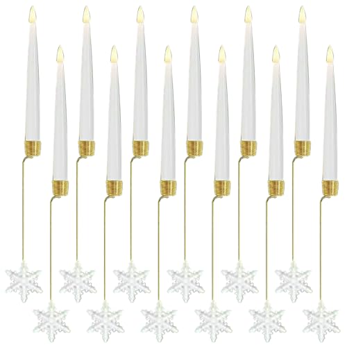 Bougies d'arbre de Noël LED sans flamme avec télécommande et crochets flocons x12