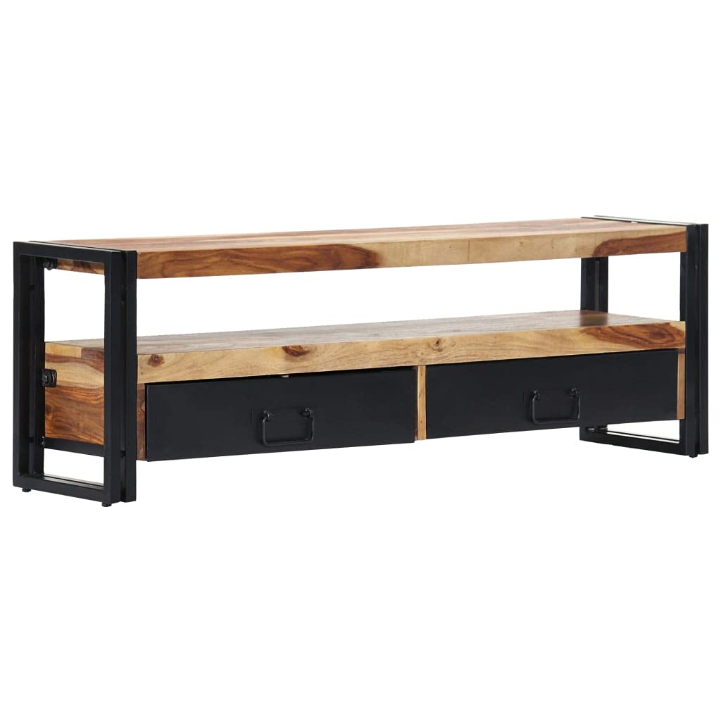 TV-Schrank Massivholz Akazie 120x30x40 cm mit 2 Schubladen und Ablage, Stabiler Stahlrahmen, modernes Sideboard für Wohnzimmer, Stauraum für Multimedia und Gaming Zubehör