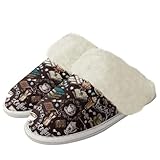 Howilath Coffee Book Print Fuzzy Slippers for Women Indoor Novelty Home Shoes Warm Plush Bedroom Shoes with Anti-Skid Sole for Indoor & Outdoor