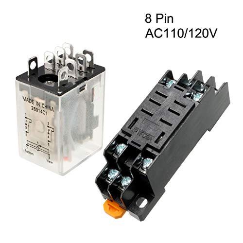 Uxcell Electromagnetic Power Relay, Ac110/120V Coil Red Indicator Light 8 Pin Dpdt Electromagnetic General Purpose Power Relay + Socket Base Jqx-13F #TOP1